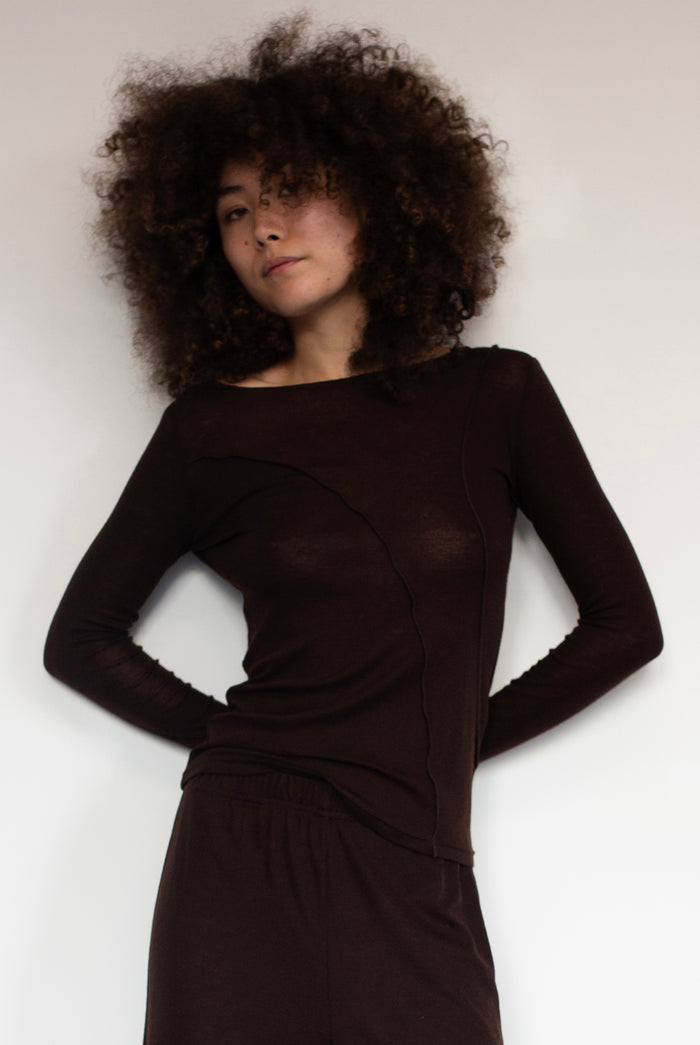 ELEMENTAL MERINO WOOL LOUNGE TOP - CACAO