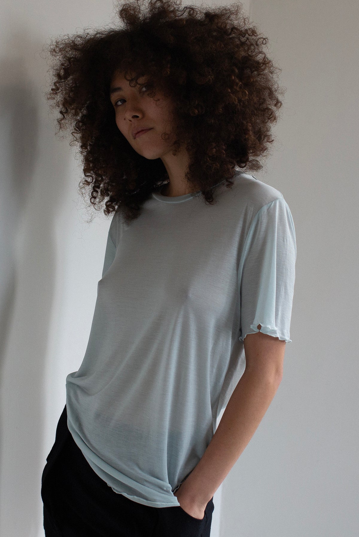 FINE KNIT SLOUCH TEE – SKY BLUE
