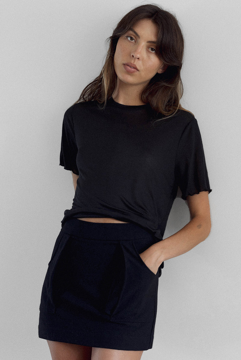 FINE KNIT SLOUCH TEE – BLACK