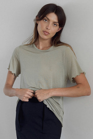 FINE KNIT SLOUCH TEE – HAZY OLIVE