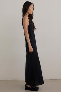 BIAS CUT LINEN DRESS - BLACK