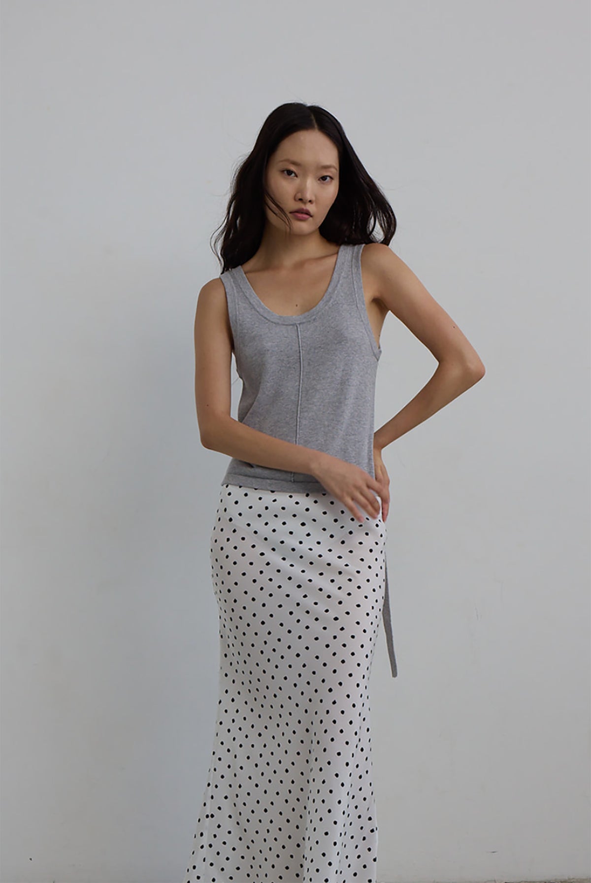 DAWN COTTON CASHMERE KNIT TANK - GREY MARLE
