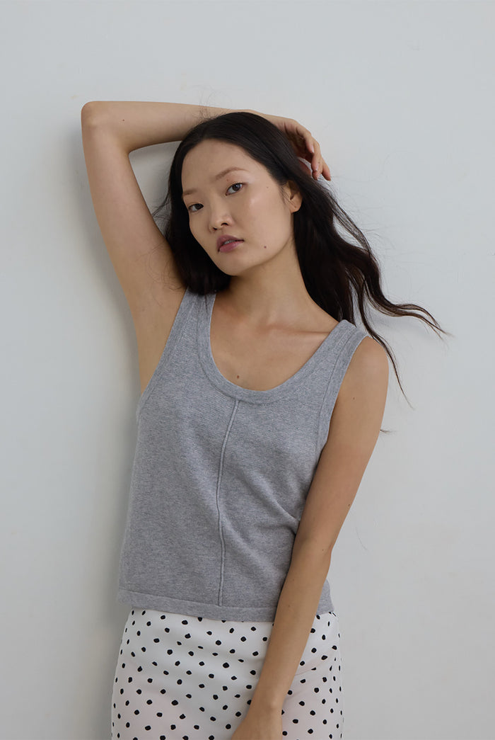 DAWN COTTON CASHMERE KNIT TANK - GREY MARLE