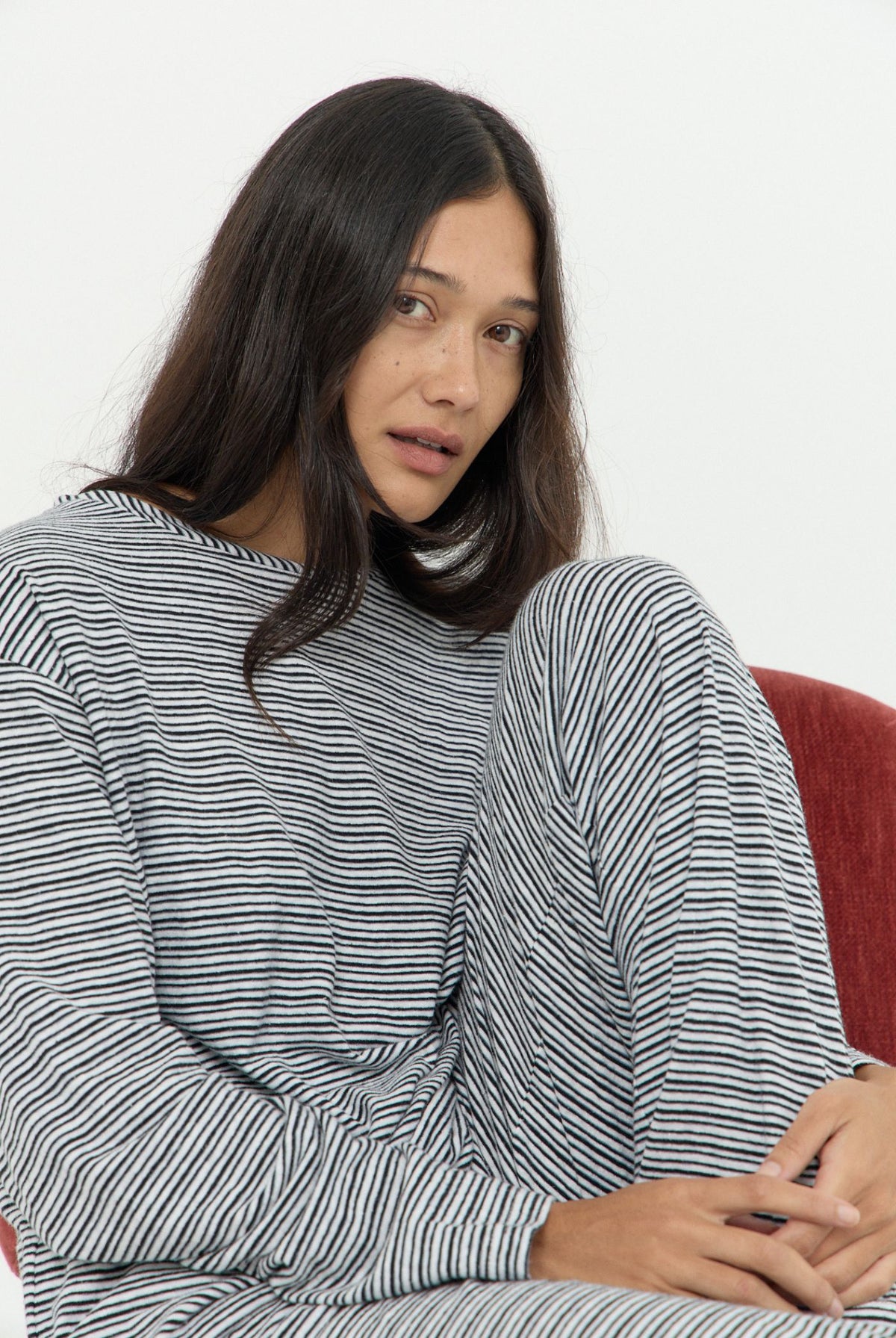 DYLAN LONG SLEEVE LOUNGE TOP - BLACK STRIPE