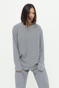 DYLAN LONG SLEEVE LOUNGE TOP - BLACK STRIPE