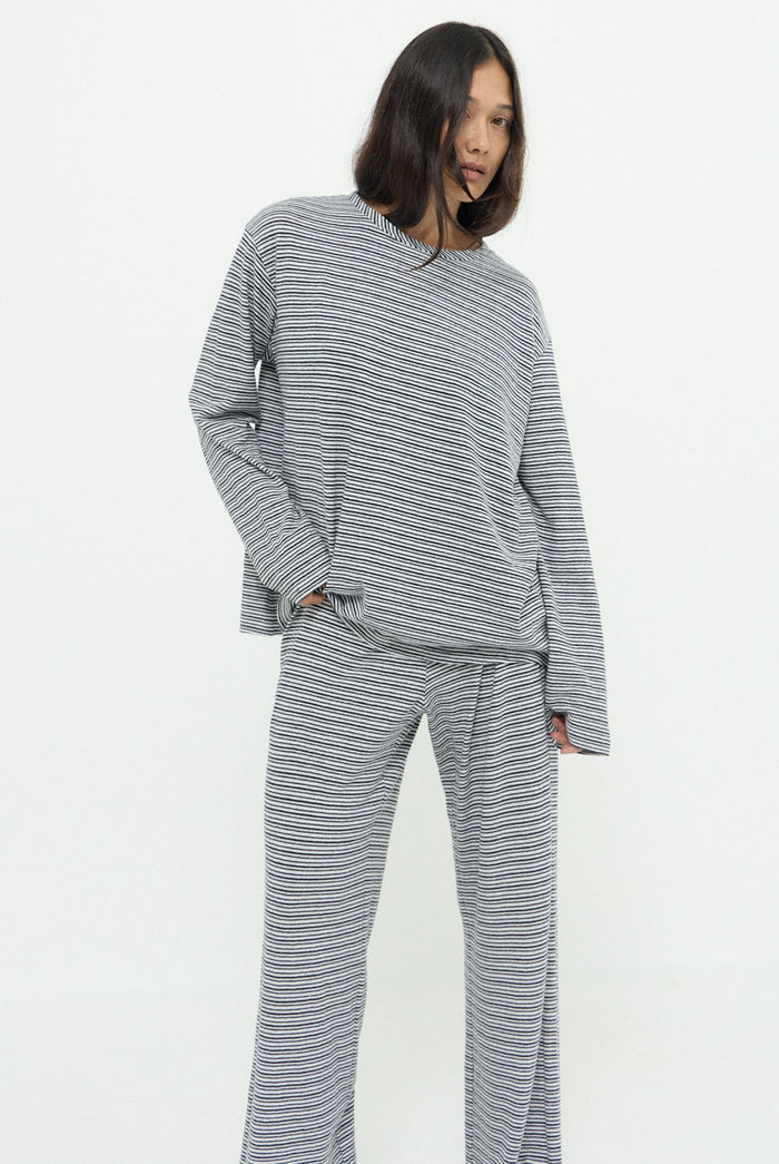 DYLAN LONG SLEEVE LOUNGE TOP - BLACK STRIPE