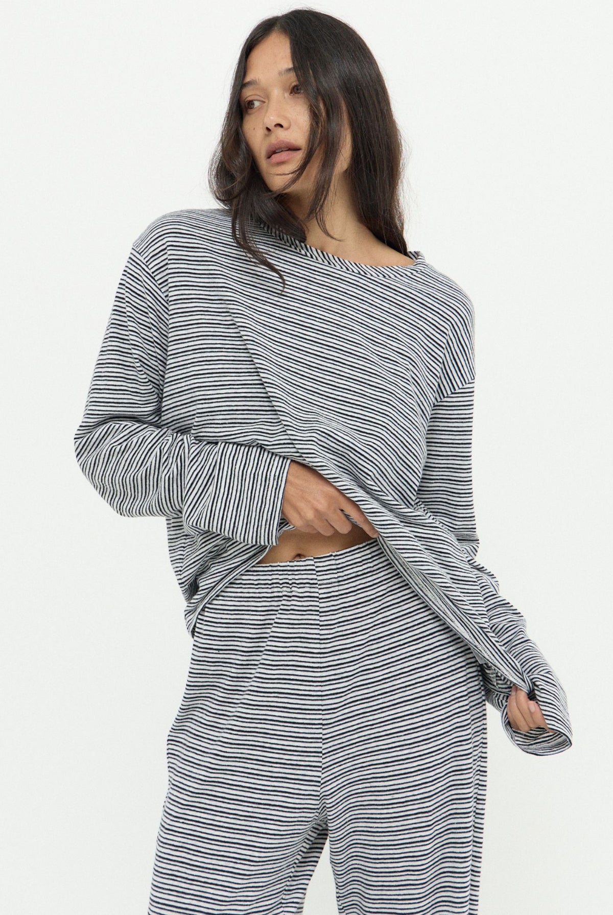 DYLAN LONG SLEEVE LOUNGE TOP - BLACK STRIPE