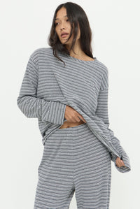 DYLAN LONG SLEEVE LOUNGE TOP - BLACK STRIPE