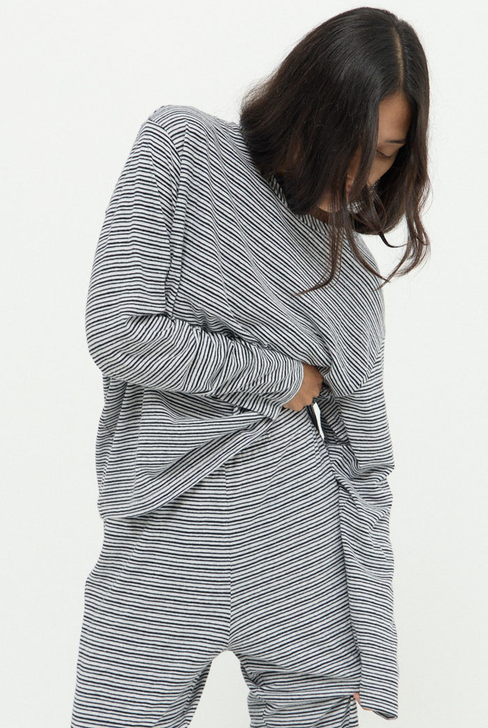 DYLAN LONG SLEEVE LOUNGE TOP - BLACK STRIPE
