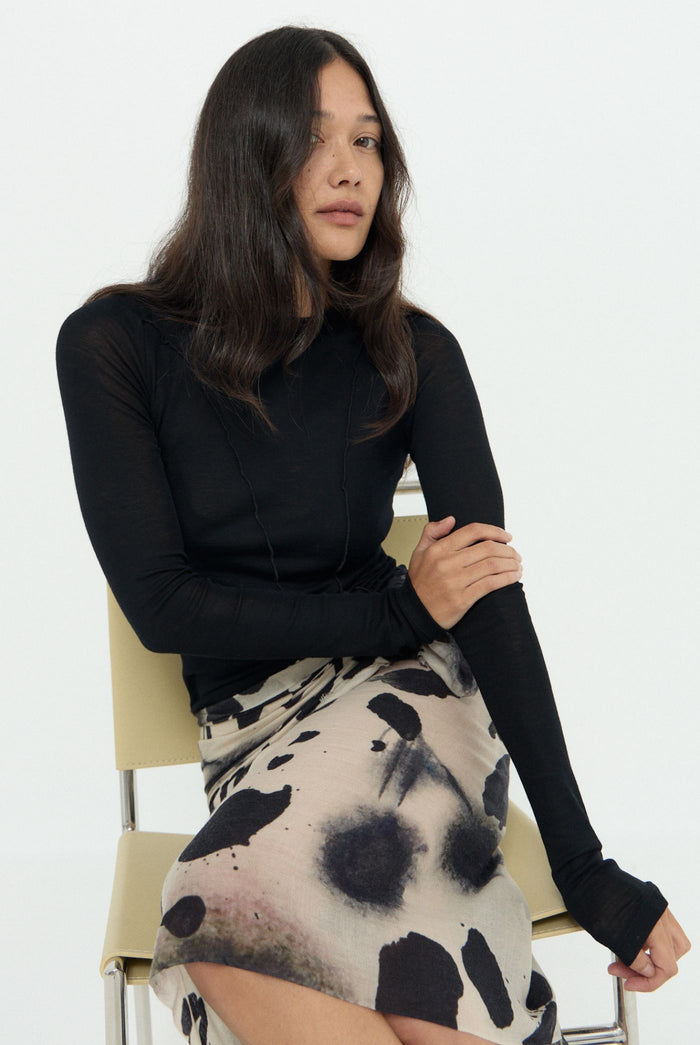ELEMENTAL MERINO WOOL LOUNGE TOP - BLACK