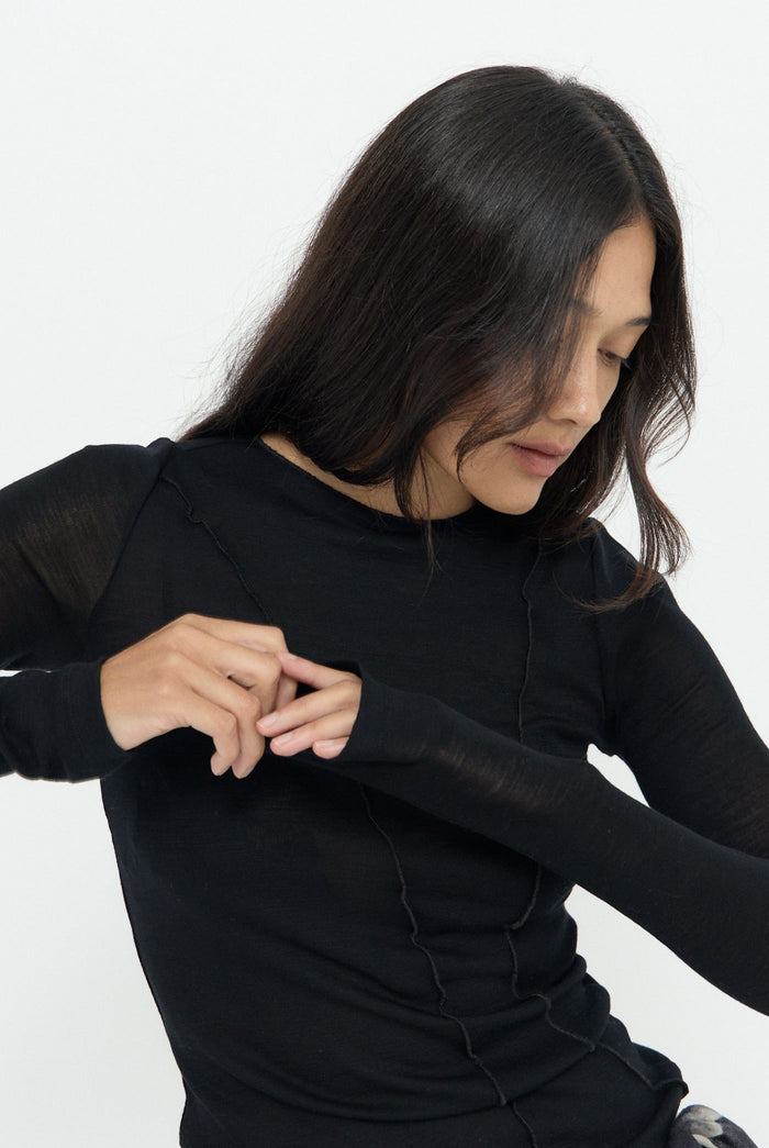 ELEMENTAL MERINO WOOL LOUNGE TOP - BLACK