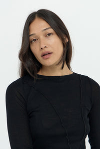 ELEMENTAL MERINO WOOL LOUNGE TOP - BLACK