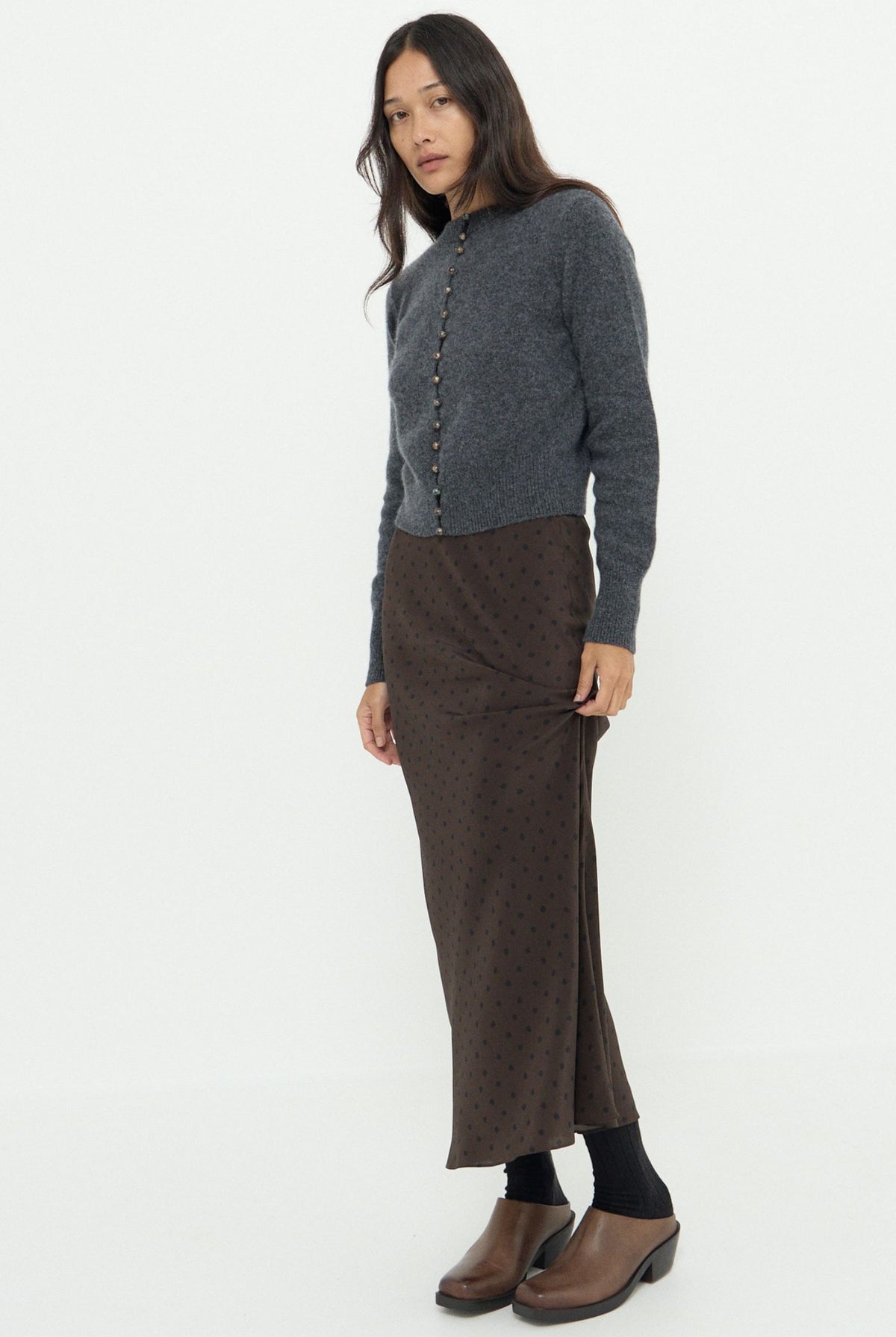 ESSENCE WOOL CASHMERE KNIT CARDIGAN - GREY MARLE