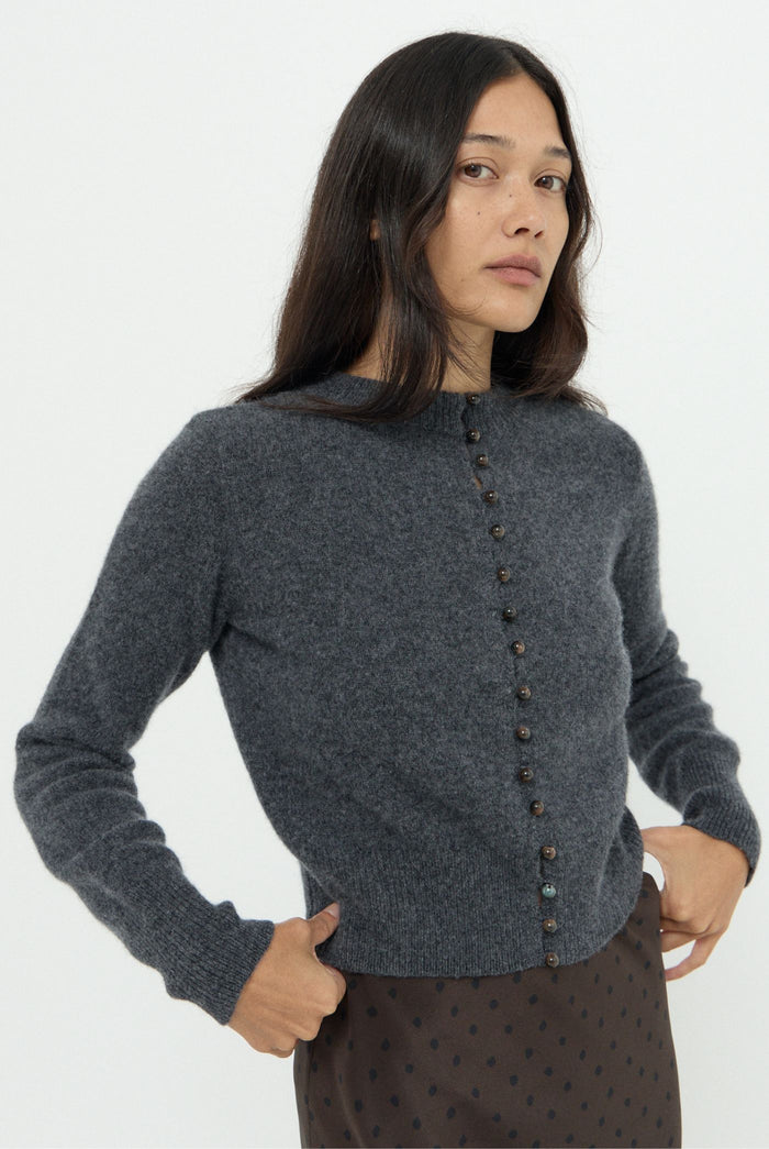ESSENCE WOOL CASHMERE KNIT CARDIGAN - GREY MARLE