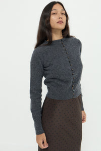 ESSENCE WOOL CASHMERE KNIT CARDIGAN - GREY MARLE