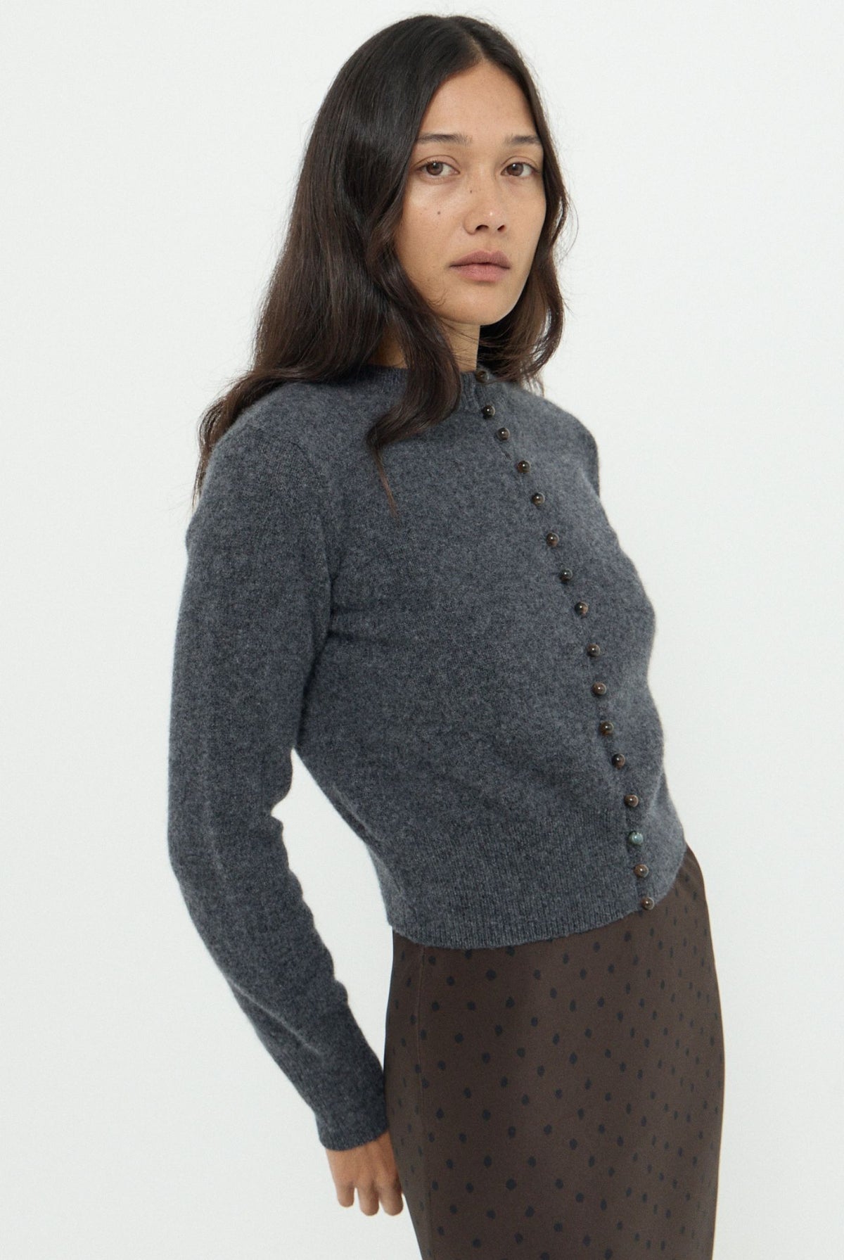 ESSENCE WOOL CASHMERE KNIT CARDIGAN - GREY MARLE