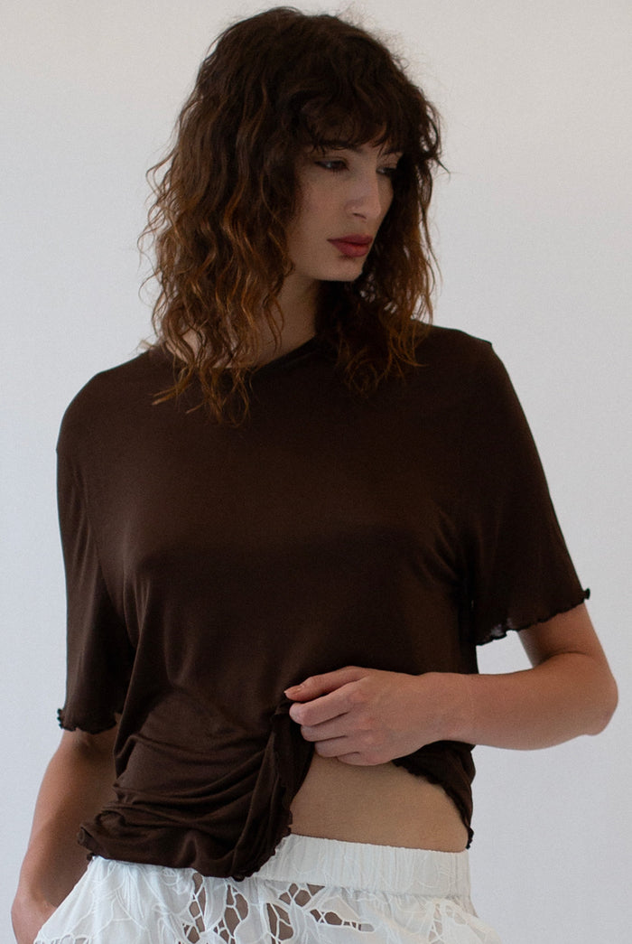 FINE KNIT SLOUCH TEE – CACAO
