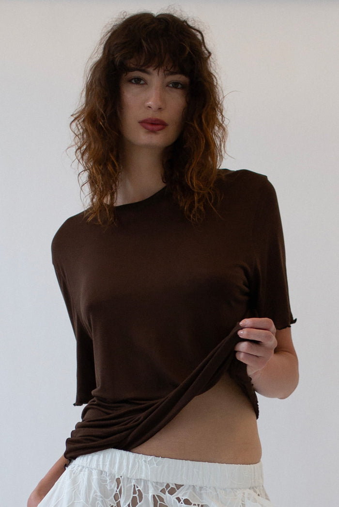 FINE KNIT SLOUCH TEE – CACAO