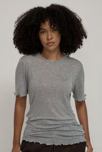 FINE KNIT SLOUCH TEE – GREY MARLE