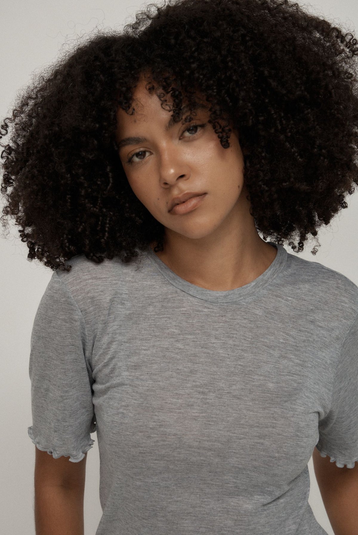 FINE KNIT SLOUCH TEE – GREY MARLE