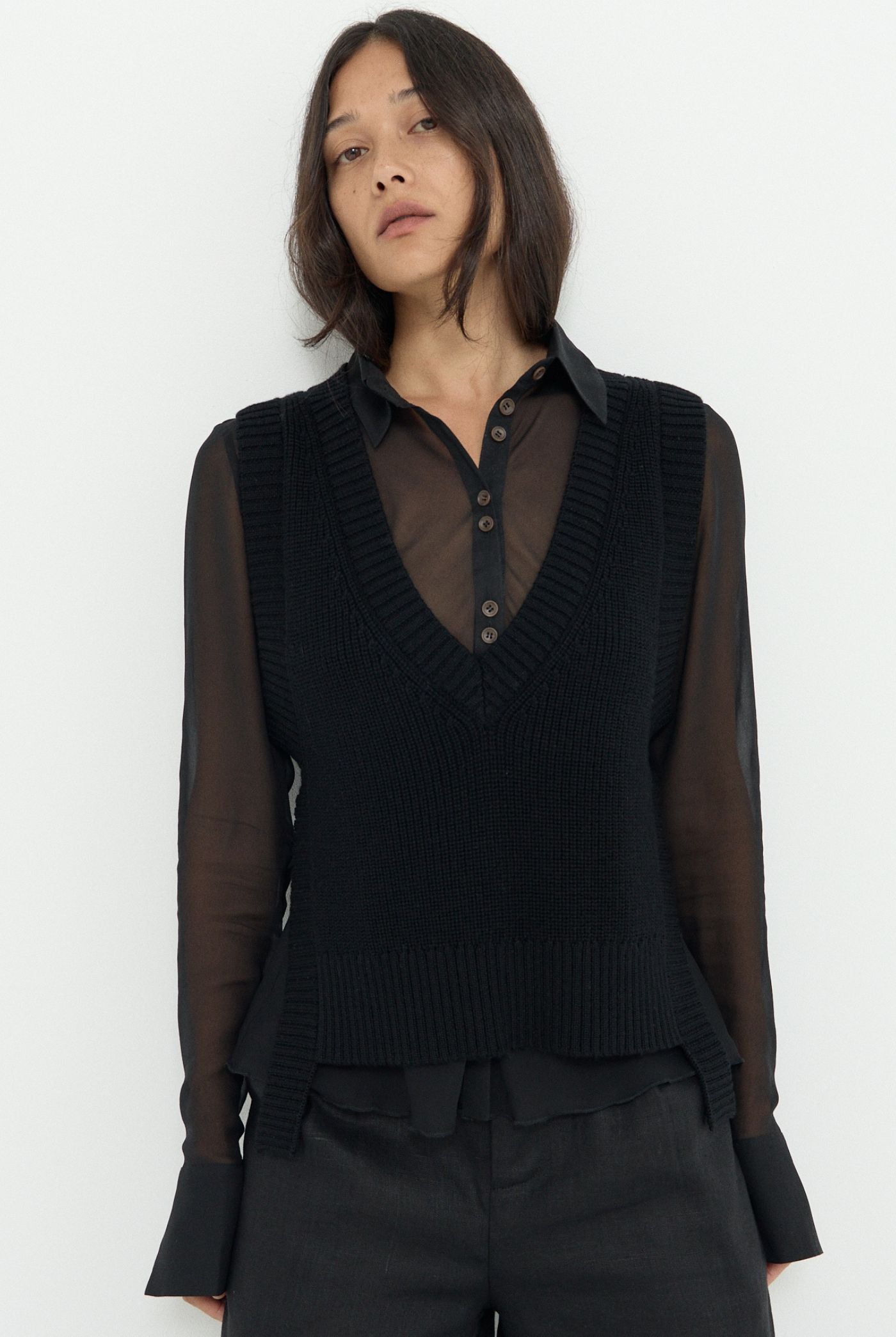 INES KNIT VEST - BLACK – The Weft