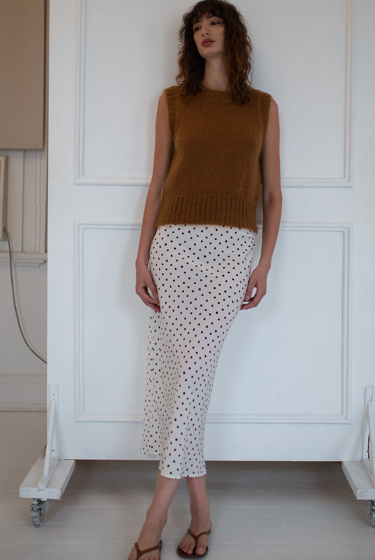 POLKA DOT BIAS CUT SILK SKIRT - IVORY