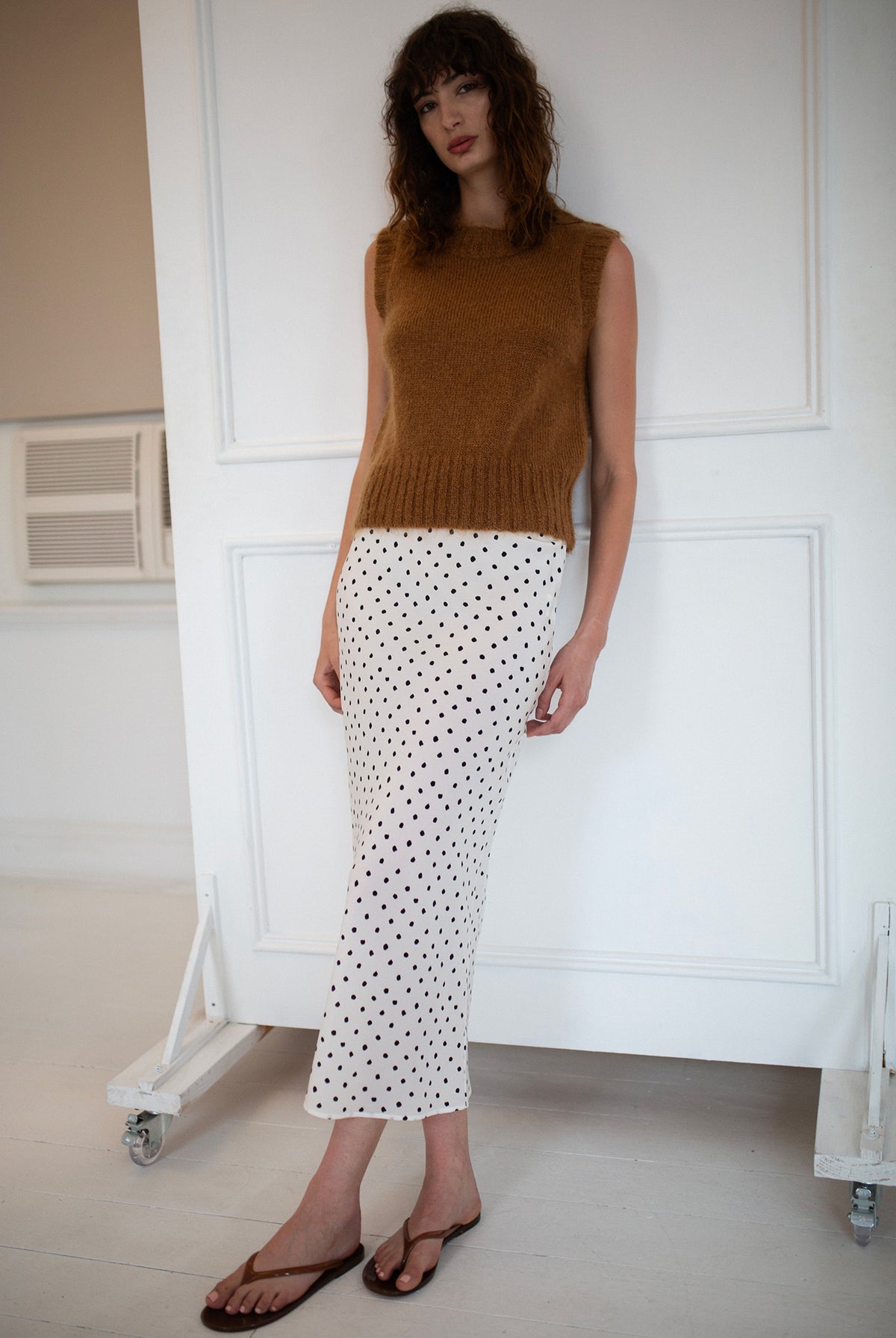 POLKA DOT BIAS CUT SILK SKIRT - IVORY