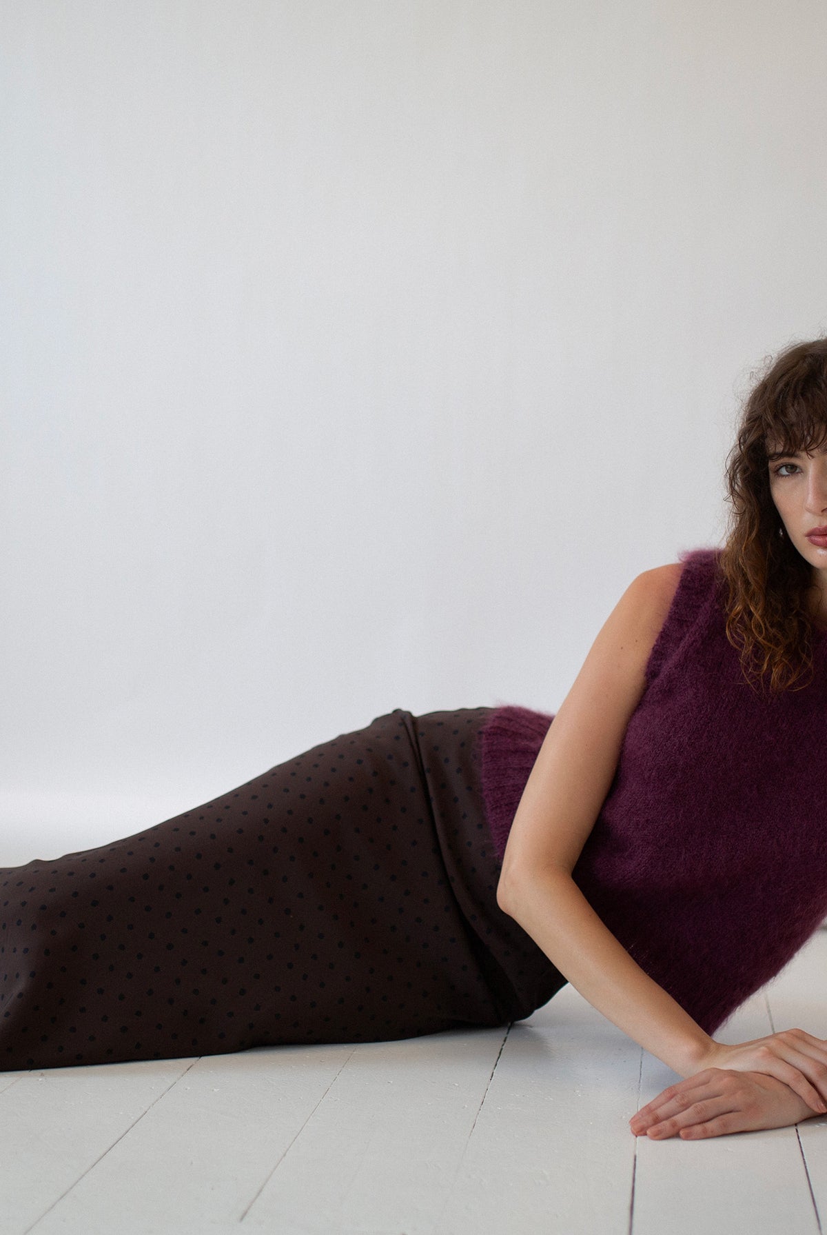 POLKA DOT BIAS CUT SILK SKIRT - CACAO