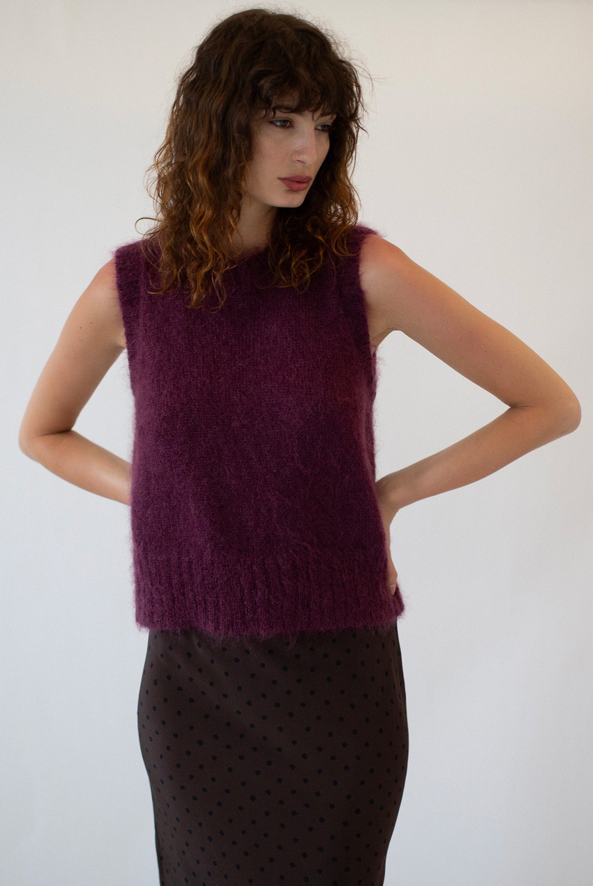 SOL MOHAIR WOOL KNIT VEST - MULBERRY