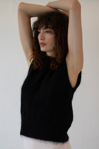 SOL MOHAIR WOOL KNIT VEST - BLACK