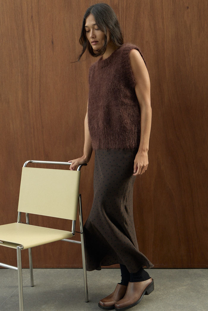 SOL MOHAIR WOOL KNIT VEST - CACAO