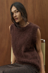 SOL MOHAIR WOOL KNIT VEST - CACAO