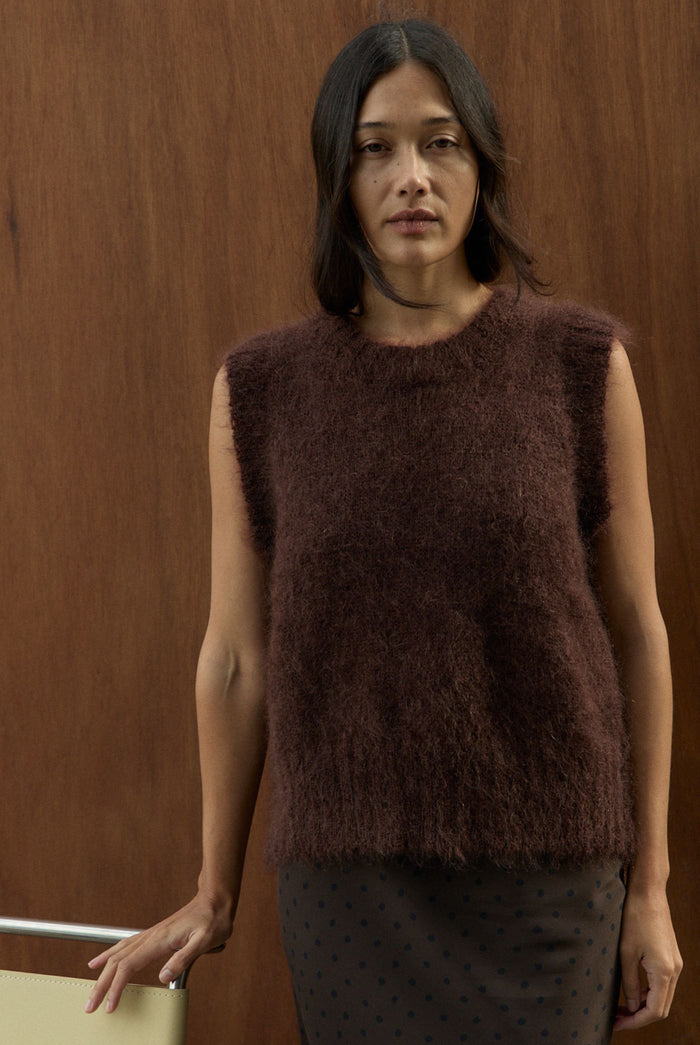 SOL MOHAIR WOOL KNIT VEST - CACAO