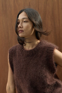 SOL MOHAIR WOOL KNIT VEST - CACAO