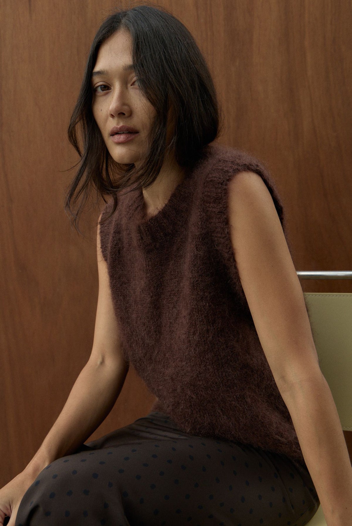 SOL MOHAIR WOOL KNIT VEST - CACAO