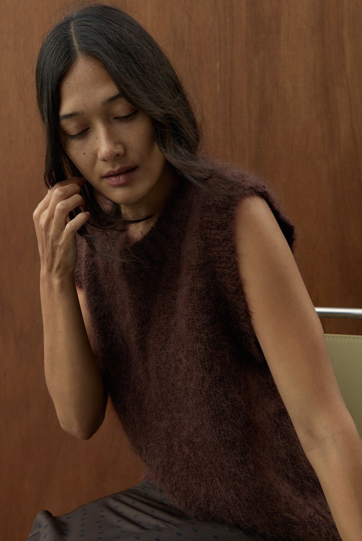 SOL MOHAIR WOOL KNIT VEST - CACAO