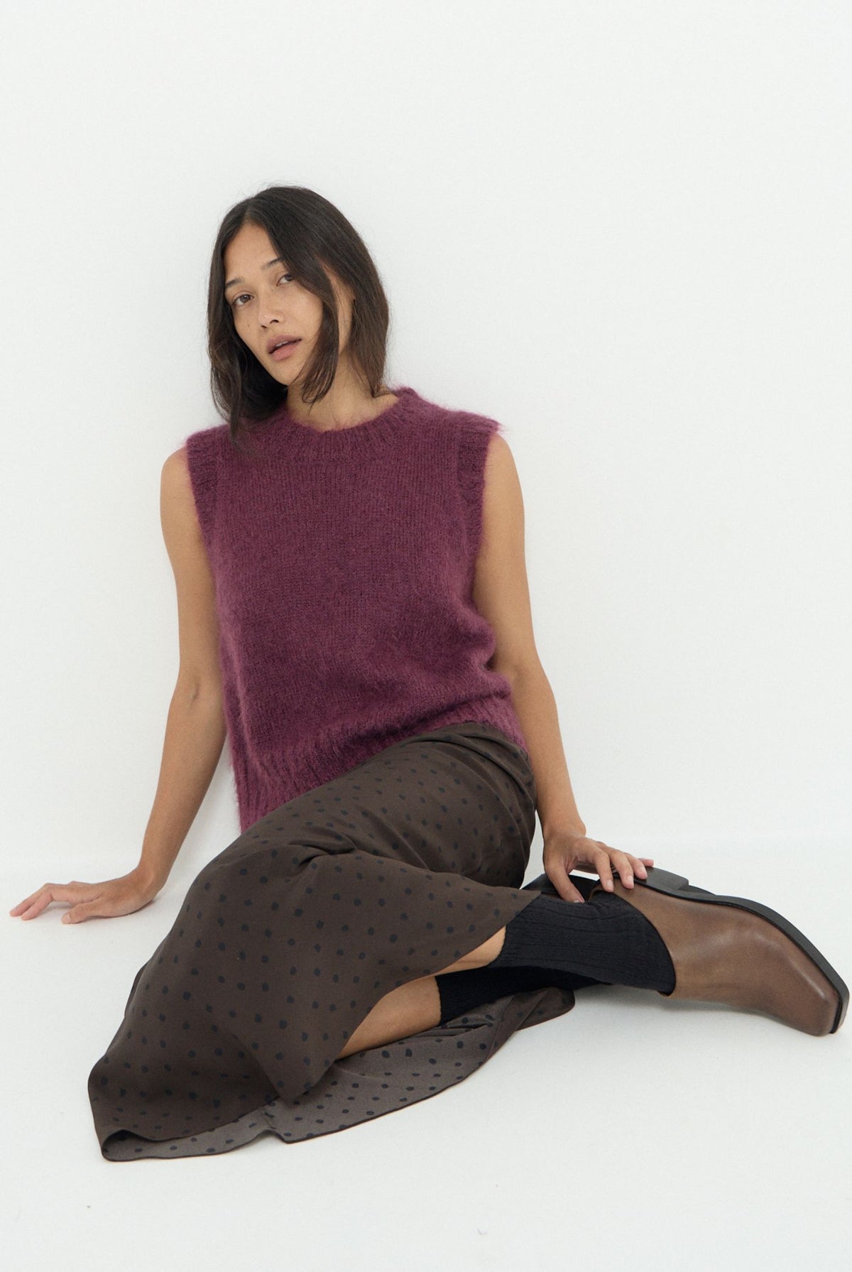 SOL MOHAIR WOOL KNIT VEST - MULBERRY
