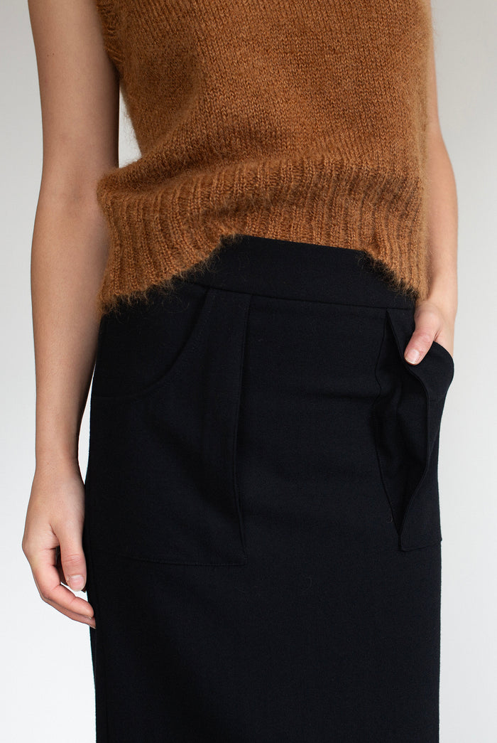 VALENTINA WOOL MAXI SKIRT - BLACK