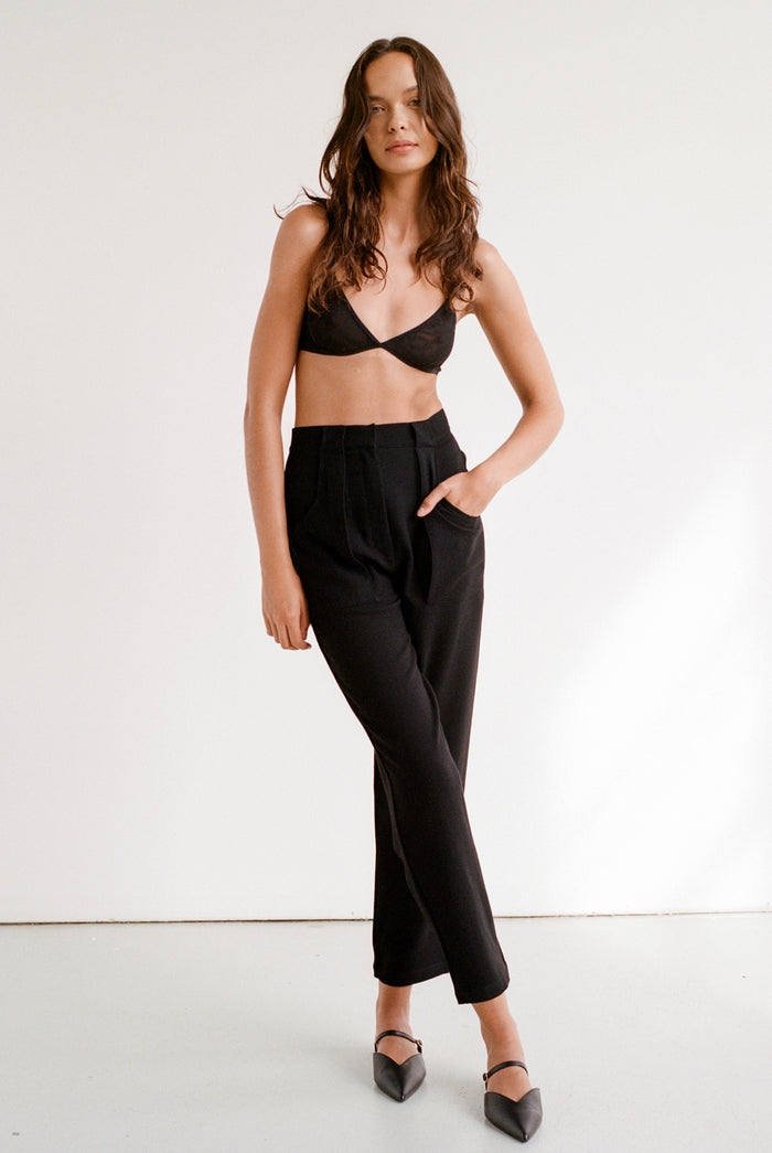 VALENTINA TAPERED WOOL PANT - BLACK