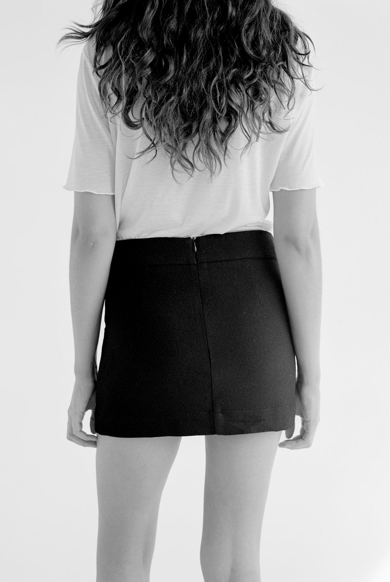 VALENTINA WOOL MINI SKIRT - BLACK